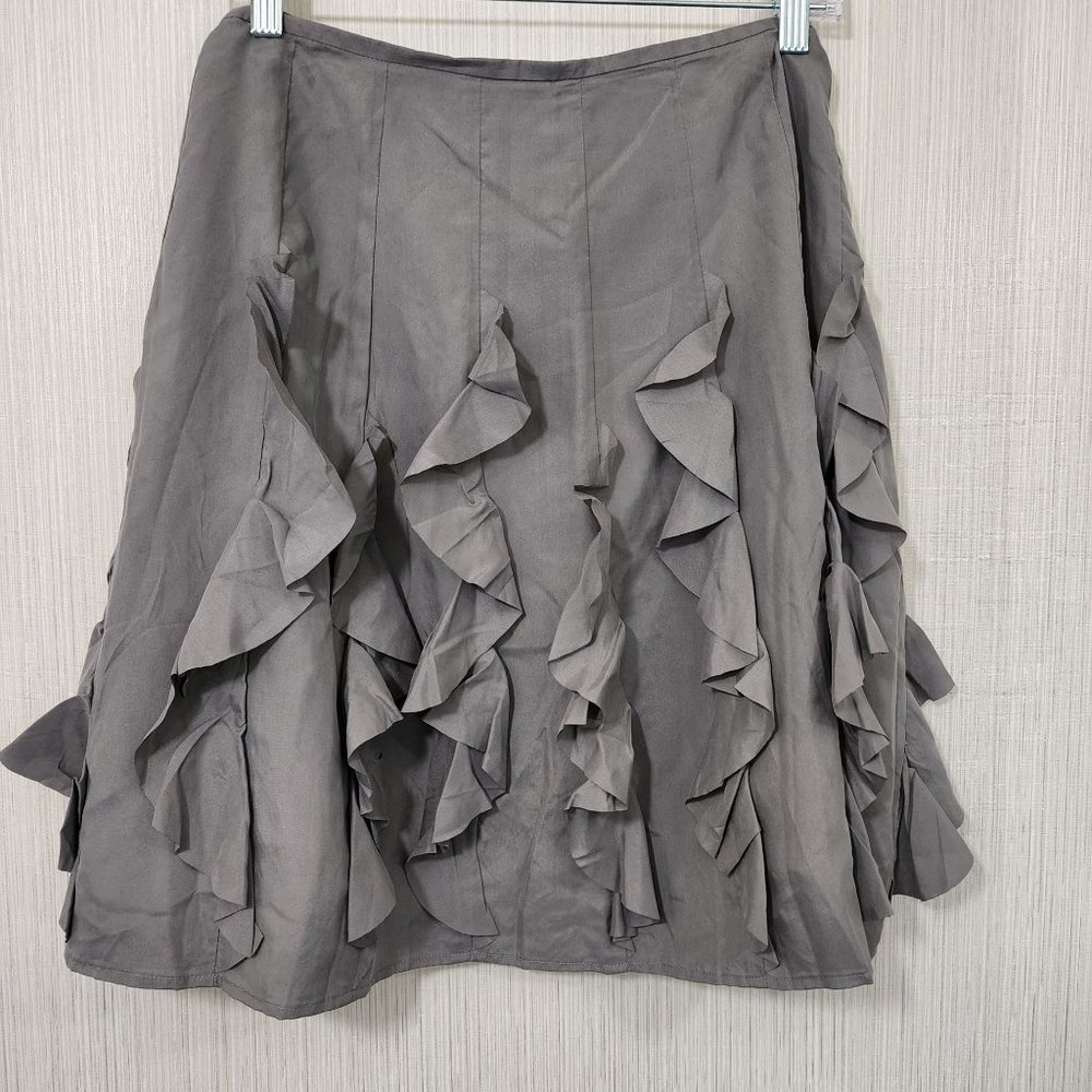 Garnet Hill 100% silk gray‎ ruffle detailed skirt Woman's size 14